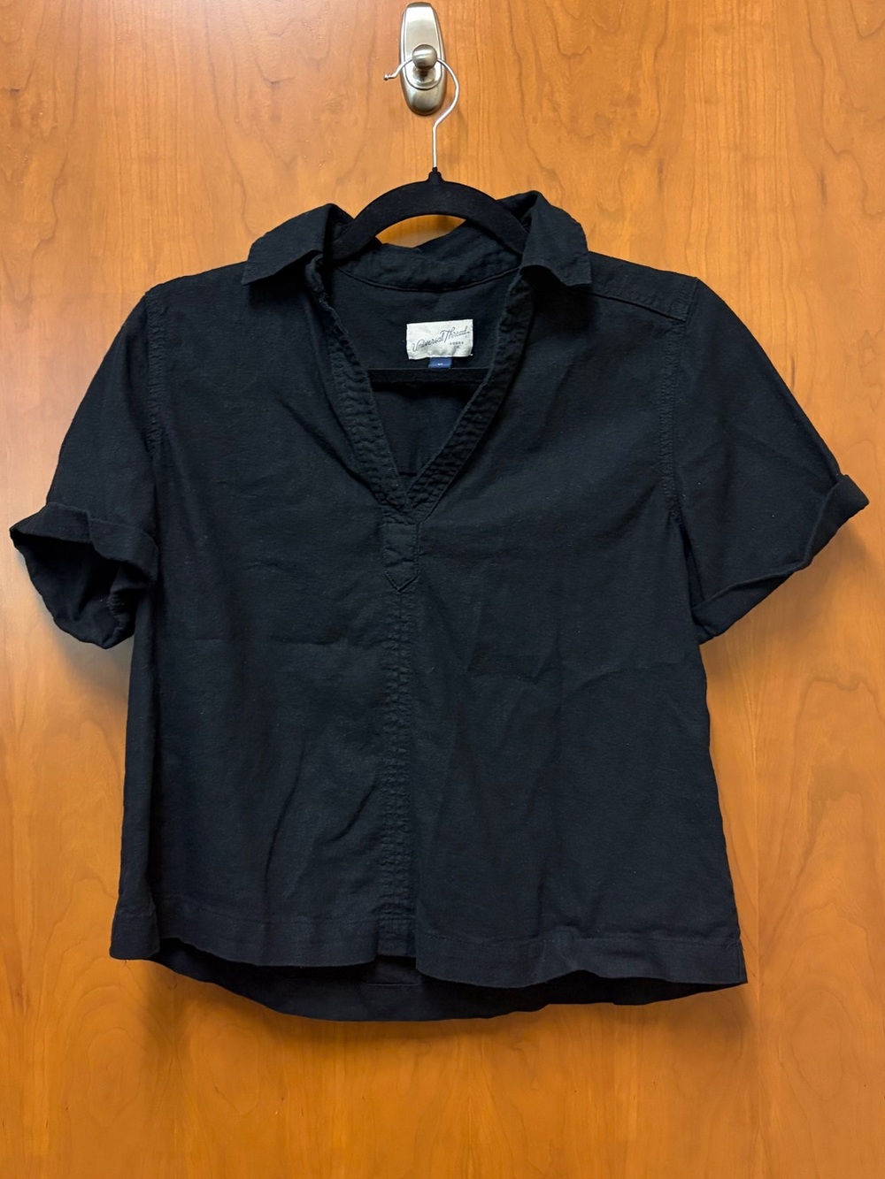 Universal Thread 100% Linen Rayon Black Short-Sleeve Button-Down Shirt